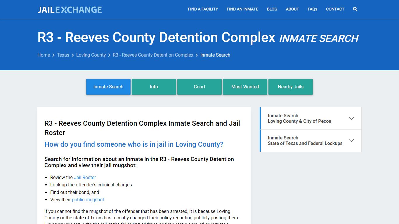 R3 - Reeves County Detention Complex Inmate Search - Jail Exchange